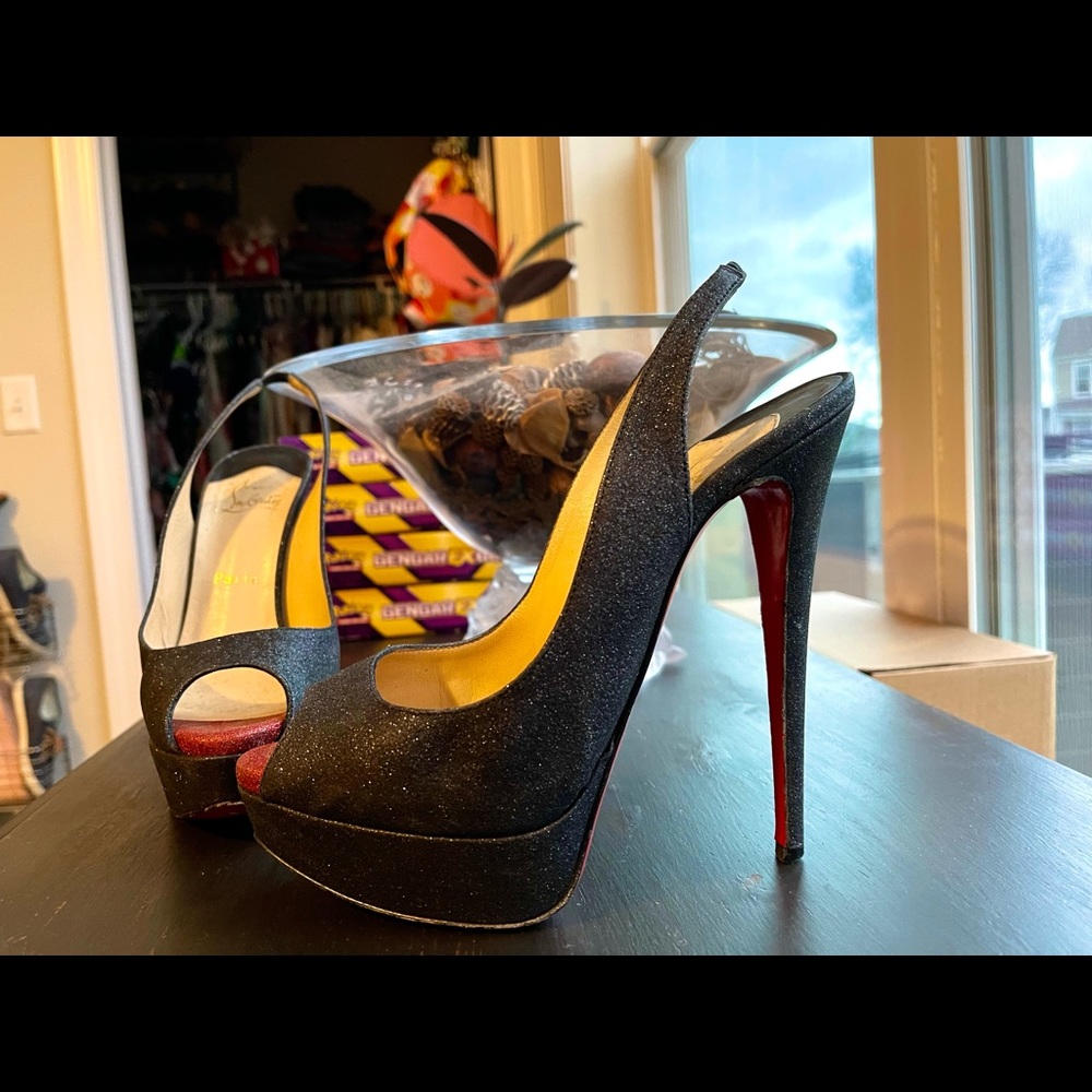 Christian Louboutin kate Lady peep toe GLITZY heel sz 8.5 39 - Picture 6 of 12